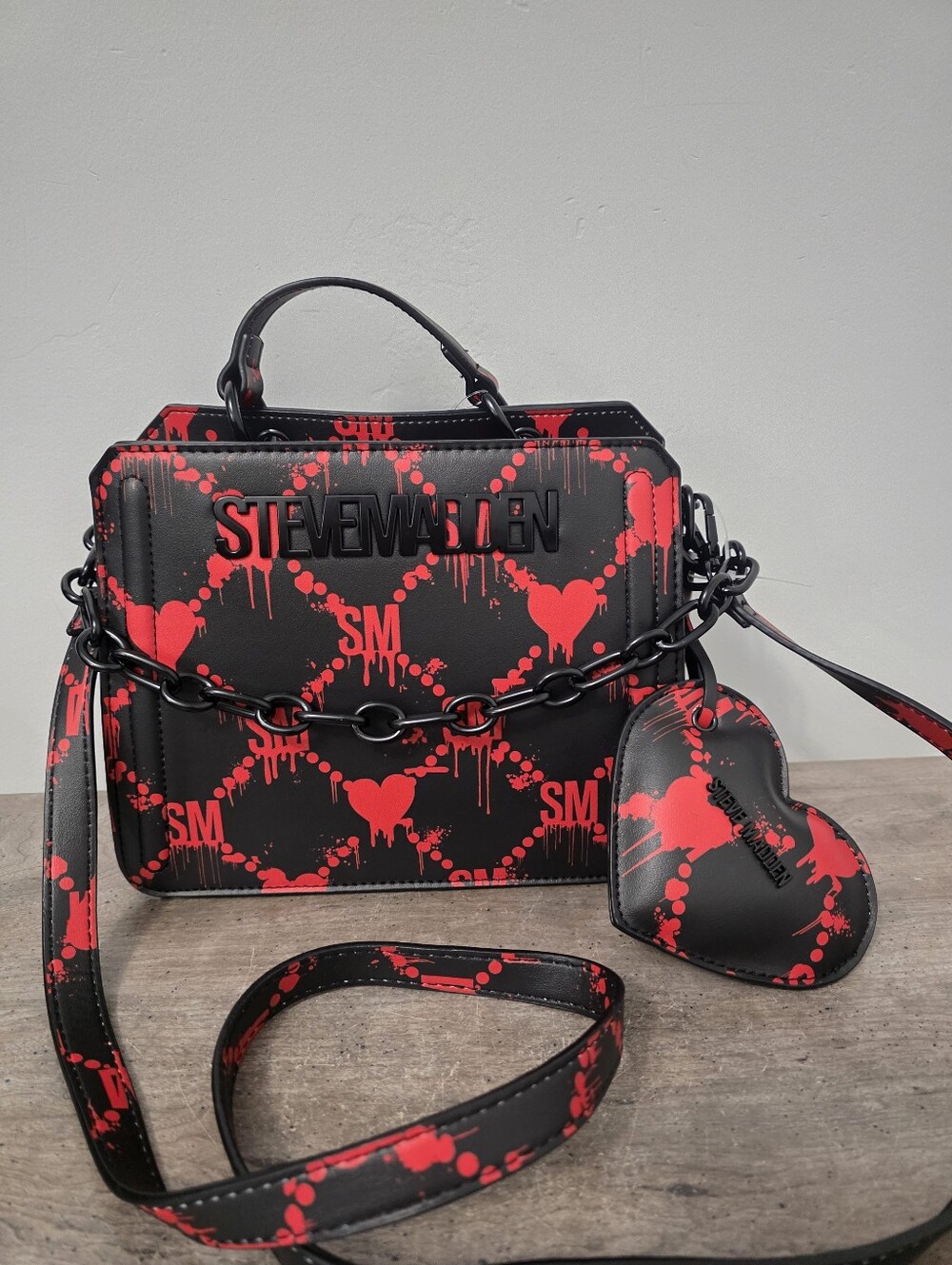 Steve Madden Halloween Bevelyn Red Hearts Crossbody Satchel Purse